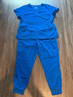 healing hands Cobalt Blue Scrub Top and Jogger Pants Set